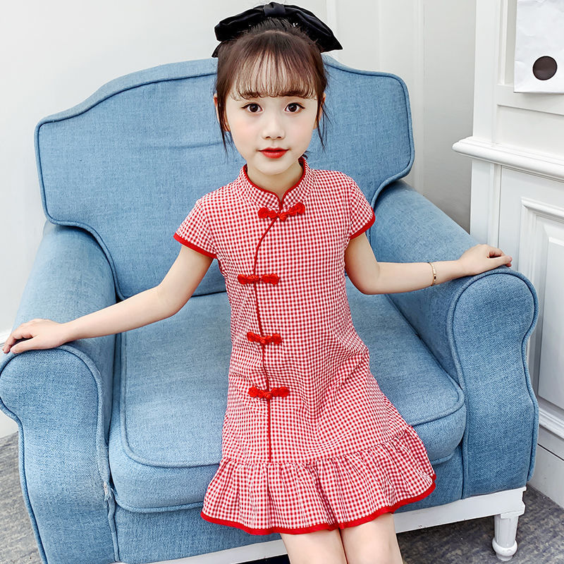 Girls' cheongsam dress new summer dress little girl Hanfu princess skirt summer improved Chinese style skirt