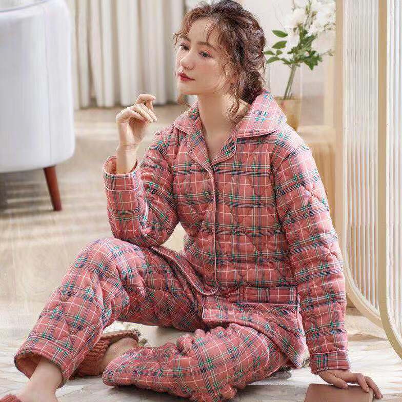 Brand high-grade quilted middle-aged and elderly pure cotton pajamas women's thickened autumn and winter long-sleeved confinement clothes mother large size suit