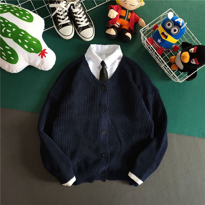 Men's sweater Korean Trend loose cardigan knitted sweater autumn and winter new Hong Kong style student versatile handsome coat