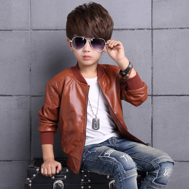Boys' middle and large children's Plush coat children's PU leather jacket winter warm baby jacket thickened cotton jacket
