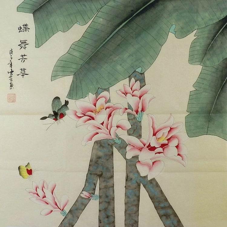 纯手绘工笔画花鸟蝶舞芳华  四尺斗方客厅办公室卧室字画装饰画