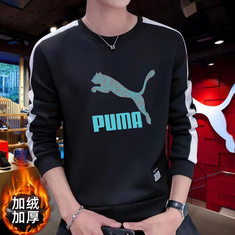 Warm winter new round neck sweater men's coat net red tide brand plush sports and leisure sleeve Plush thickening