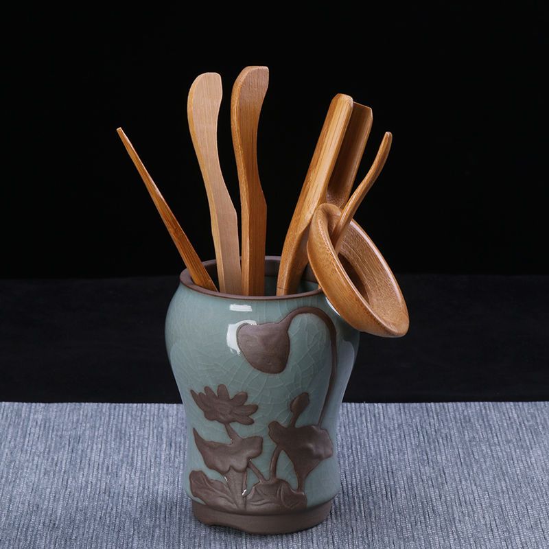 黑檀实木茶道6君子泡茶工具套装 茶艺茶刀茶夹用具六君子茶具配件-领