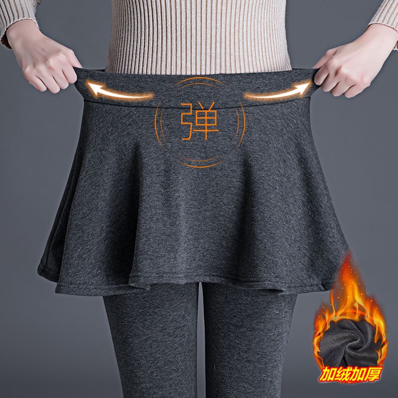 105914-加绒打底裤女外穿假两件裤裙冬季高腰大码加厚保暖黑色纯棉小脚裤-详情图