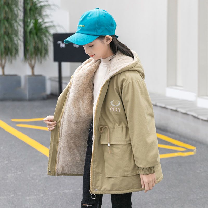 Children's clothing girls' jacket winter 2023 new middle and big children's girls cotton-padded jacket plus velvet thickened autumn and winter cotton-padded jacket