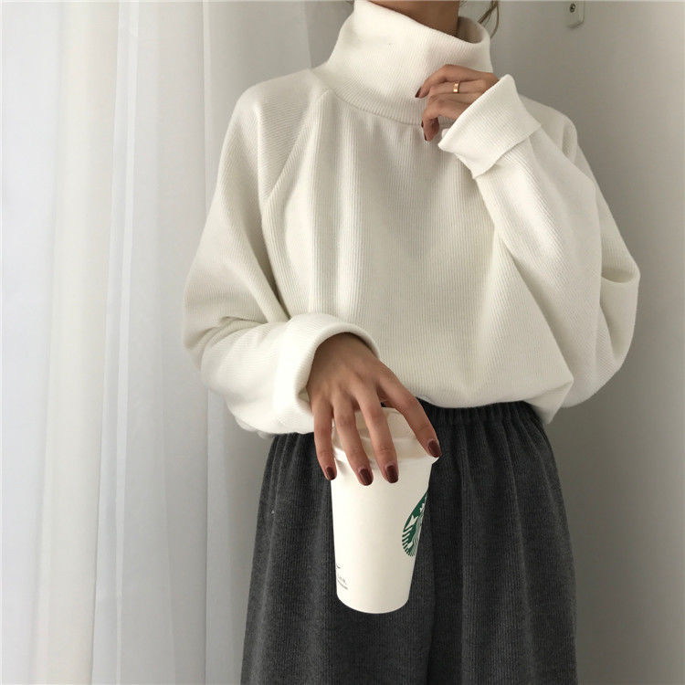 春季韓版新款百搭打底衫T恤寬鬆半高領純色長袖女學生上衣潮ins