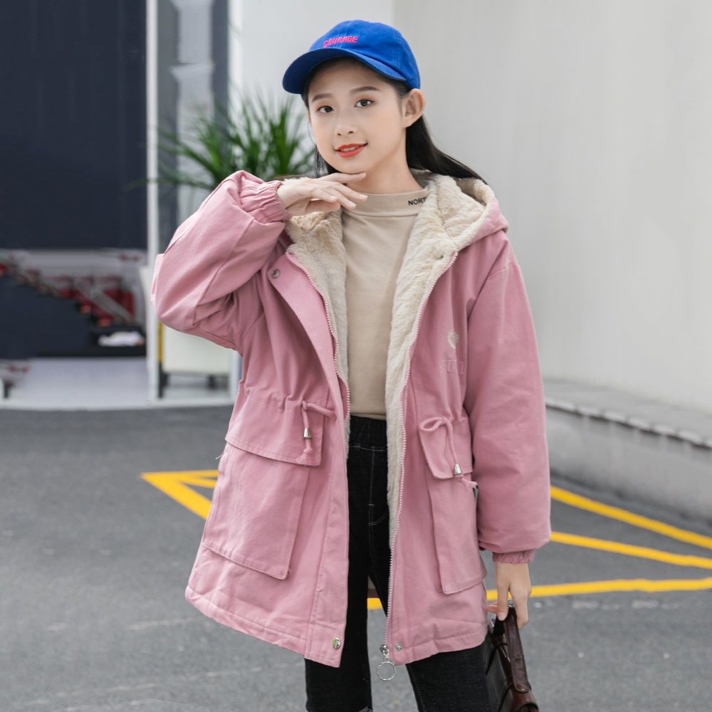 Children's clothing girls' jacket winter 2023 new middle and big children's girls cotton-padded jacket plus velvet thickened autumn and winter cotton-padded jacket