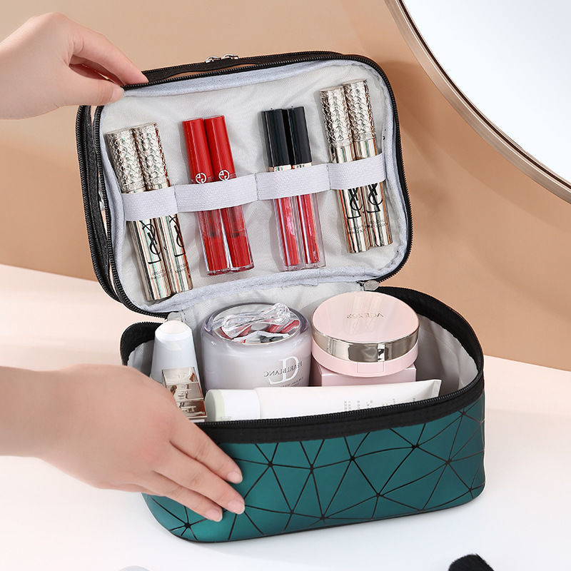 双层分隔化妆包ins收纳包便携外出化妆箱大容量透明化妆品收纳包