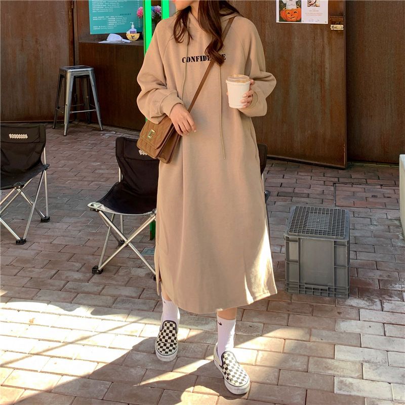 Waitmore long dress women's autumn and winter ins loose Korean version lazy style BF Plush thickened super fire coat