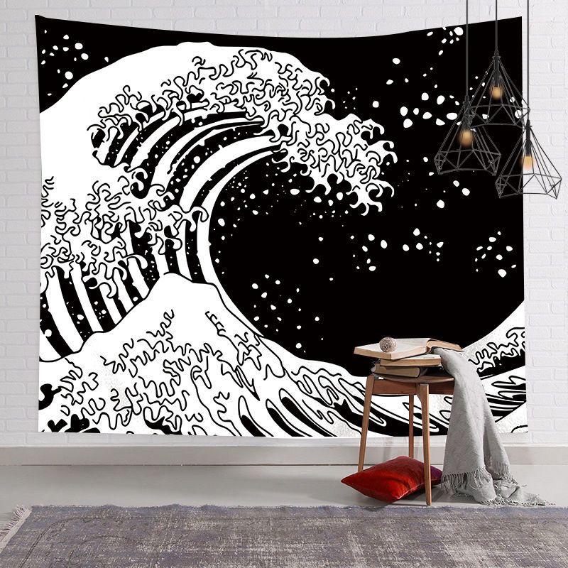 Ins网红暗黑系线条风格背景布房间卧室装饰挂毯出租房改造挂毯 虎窝拼