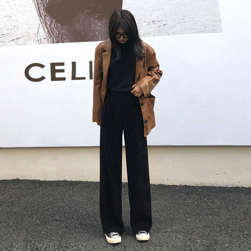 Wide leg pants women's autumn and winter plush and thickened new vertical feeling high waist loose and thin floor dragging straight tube leisure pants