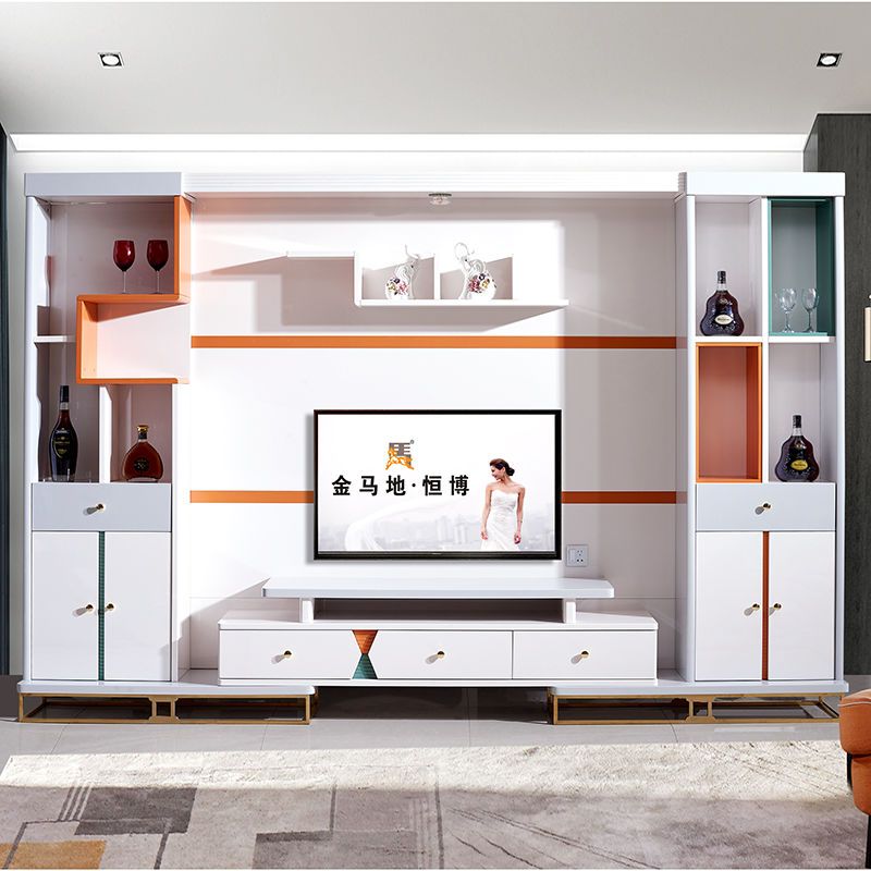 简约现代电视柜酒柜组合背景墙影视柜书柜组合整体中式地柜