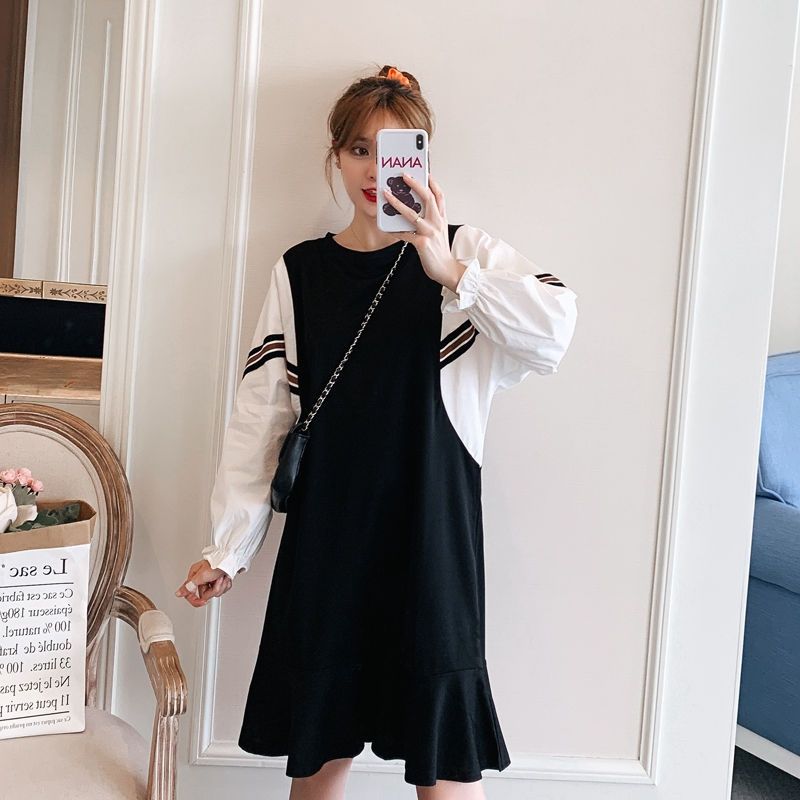 Fat mm extra large size 300 catties pregnant woman dress  spring and summer loose Tibetan meat thin fake two-piece bottoming dress