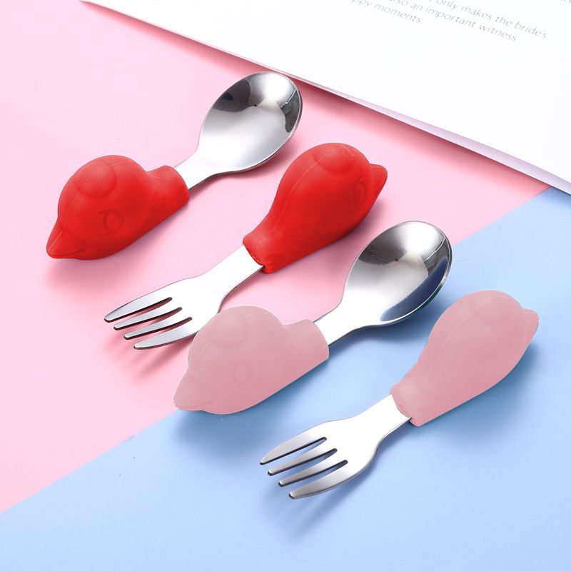 Marcus same stainless steel spoon baby learn to eat spoon short handle spoon fork baby tableware training complementary food