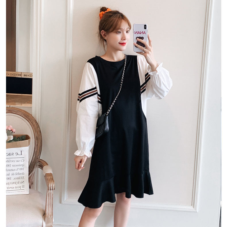 Fat mm extra large size 300 catties pregnant woman dress  spring and summer loose Tibetan meat thin fake two-piece bottoming dress