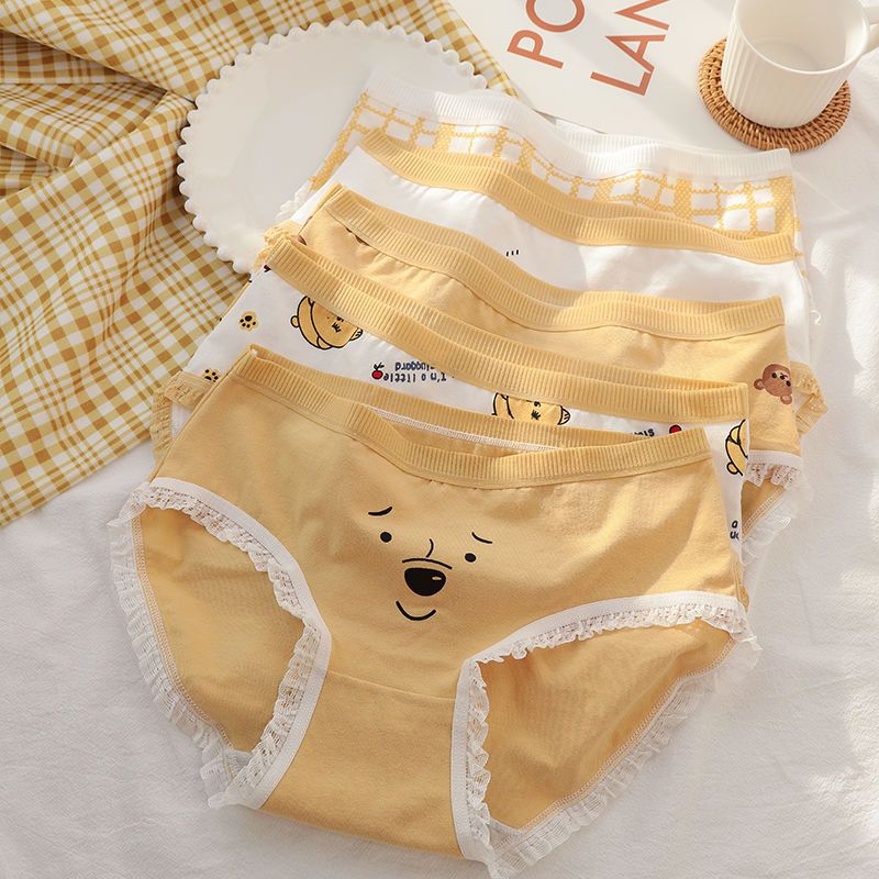 Underwear women's pure cotton Korean version student cute cartoon adult mid-waist girl high school student junior high school student large size lace