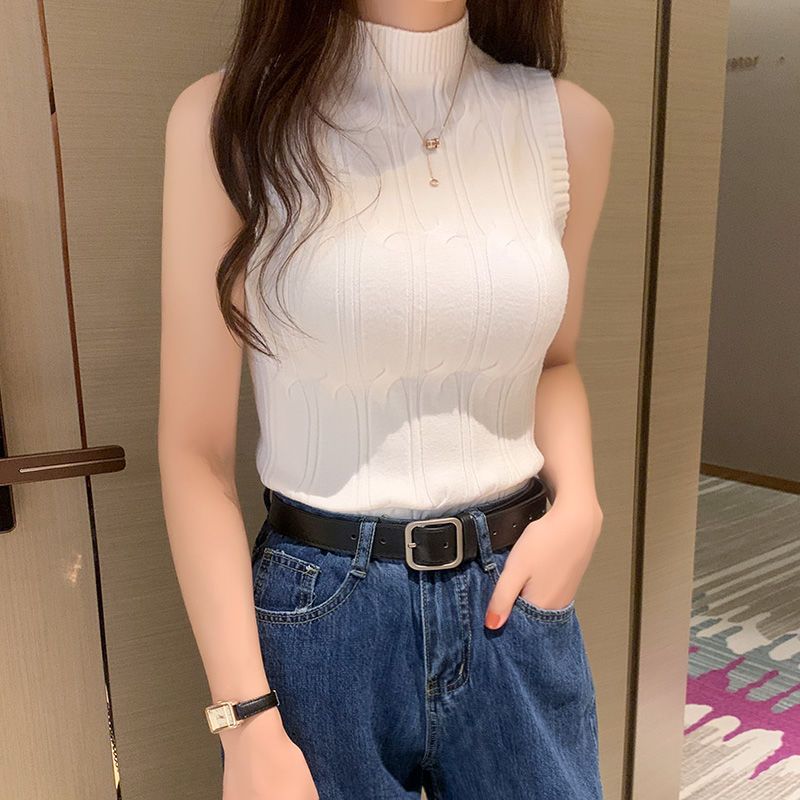 Autumn and winter mid-high collar sleeveless ladies knitted sweater suit bottoming shirt spring slim slim vest female pullover sweater