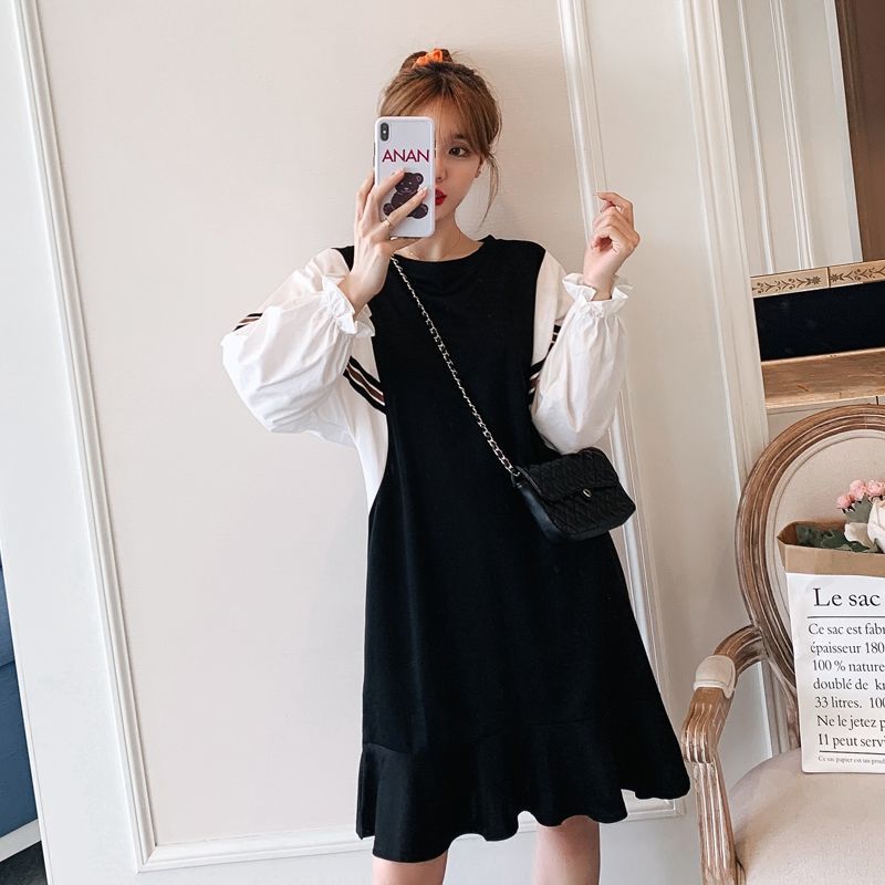 Fat mm extra large size 300 catties pregnant woman dress  spring and summer loose Tibetan meat thin fake two-piece bottoming dress