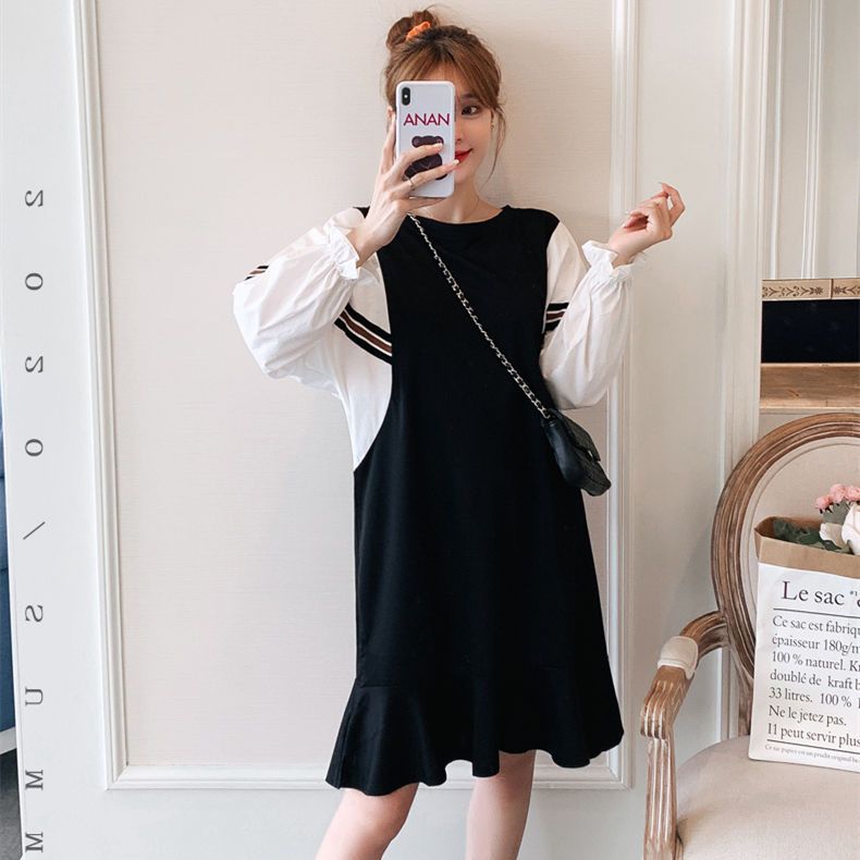 Fat mm extra large size 300 catties pregnant woman dress  spring and summer loose Tibetan meat thin fake two-piece bottoming dress