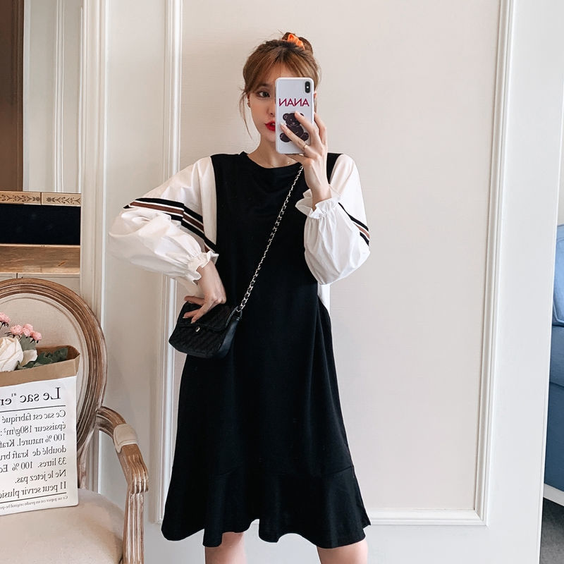 Fat mm extra large size 300 catties pregnant woman dress  spring and summer loose Tibetan meat thin fake two-piece bottoming dress