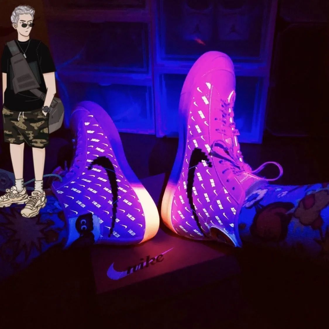 Video game pixel men's and women's winter fashion high top pixel luminous shoes