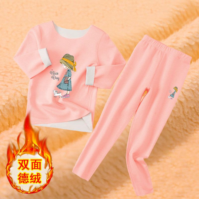 德絨無痕兒童內衣秋衣秋褲套裝女童打底小中大童秋冬保曖小孩睡衣