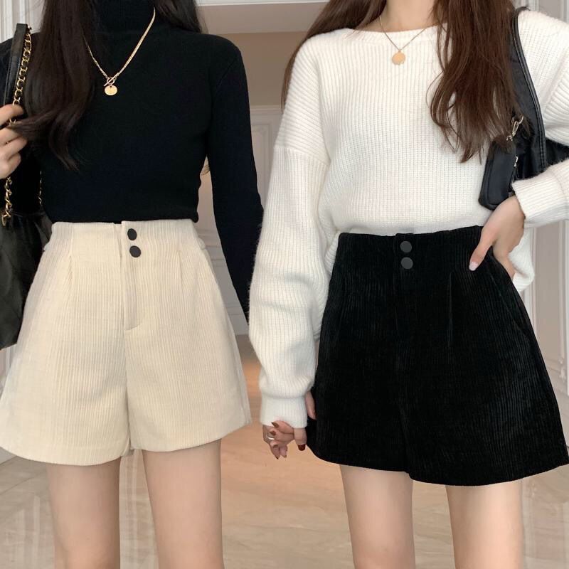 Autumn and winter new Korean high waist and thin corduroy casual pants women's shorts boots pants wide leg pants