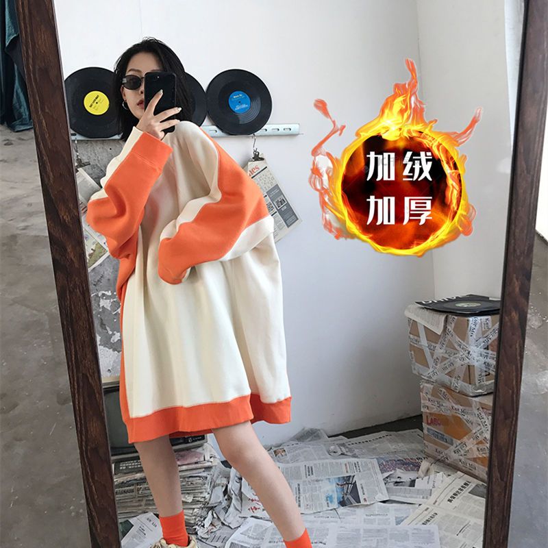 Fat mm extra large size 300 catties pregnant women thin velvet sweater dress  spring and autumn loose Tibetan meat stitching dress