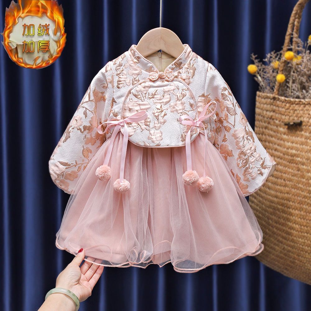 現貨!!女童漢服秋冬季嬰兒唐裝連衣裙拜年服女寶寶周歲禮服裙子