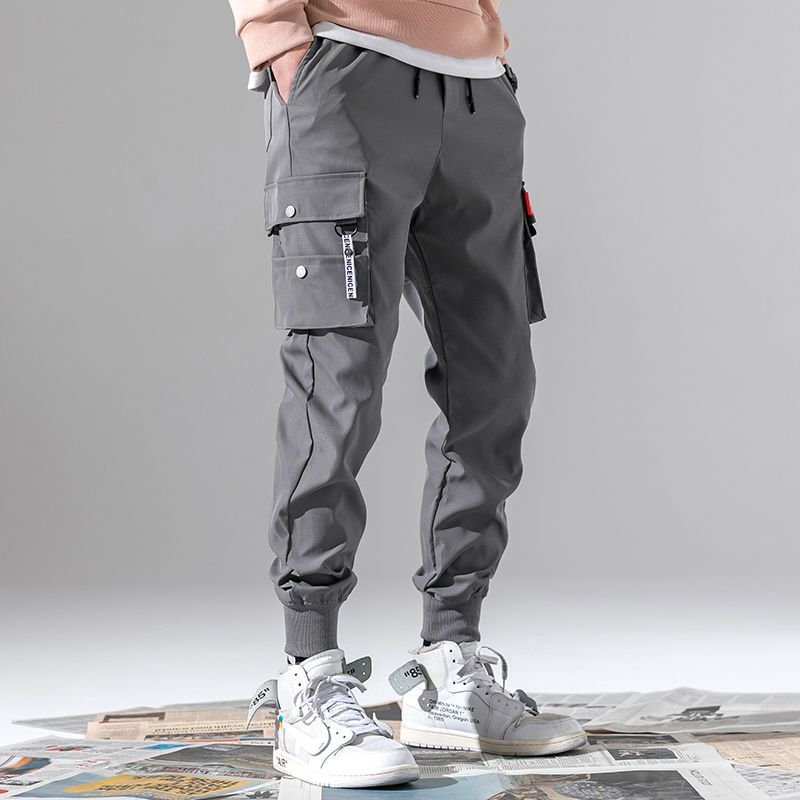 Autumn and winter Plush overalls men's Korean fashion casual pants student slim Leggings versatile sports pants