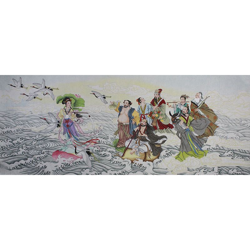 纯手绘八仙过海工笔画人物国画字画宣纸画芯客厅中国风装饰画【4月2