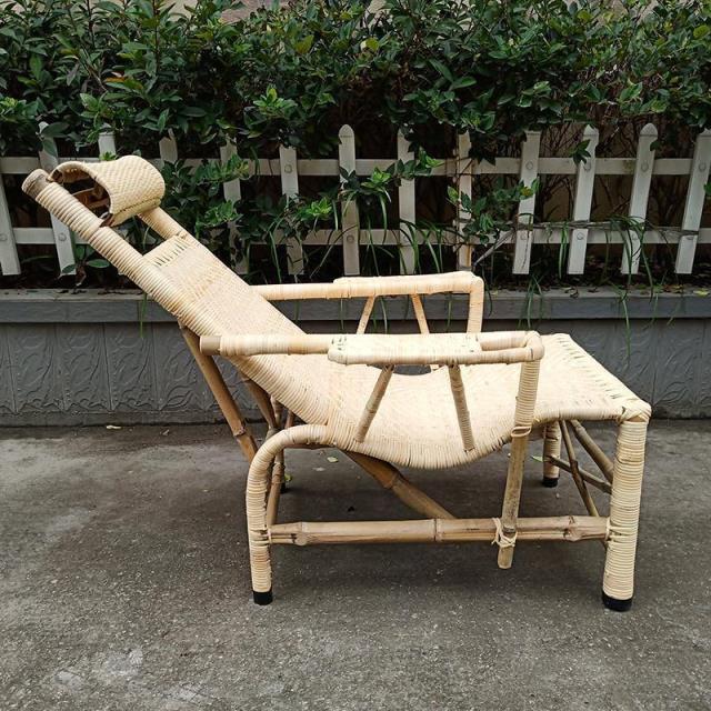 躺椅藤椅藤编午睡竹老年人家用老式复古单人靠背椅长单人躺椅老人-领