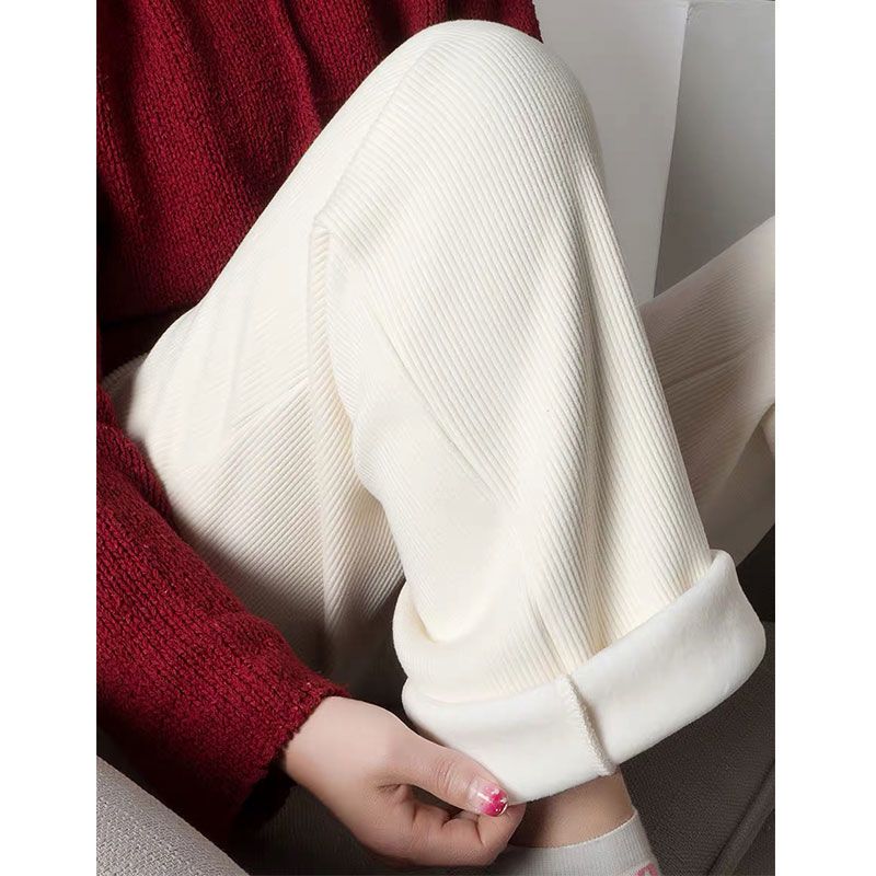 Pants women's winter Plush loose and thin wide leg pants female students' high waist versatile vertical casual straight pants