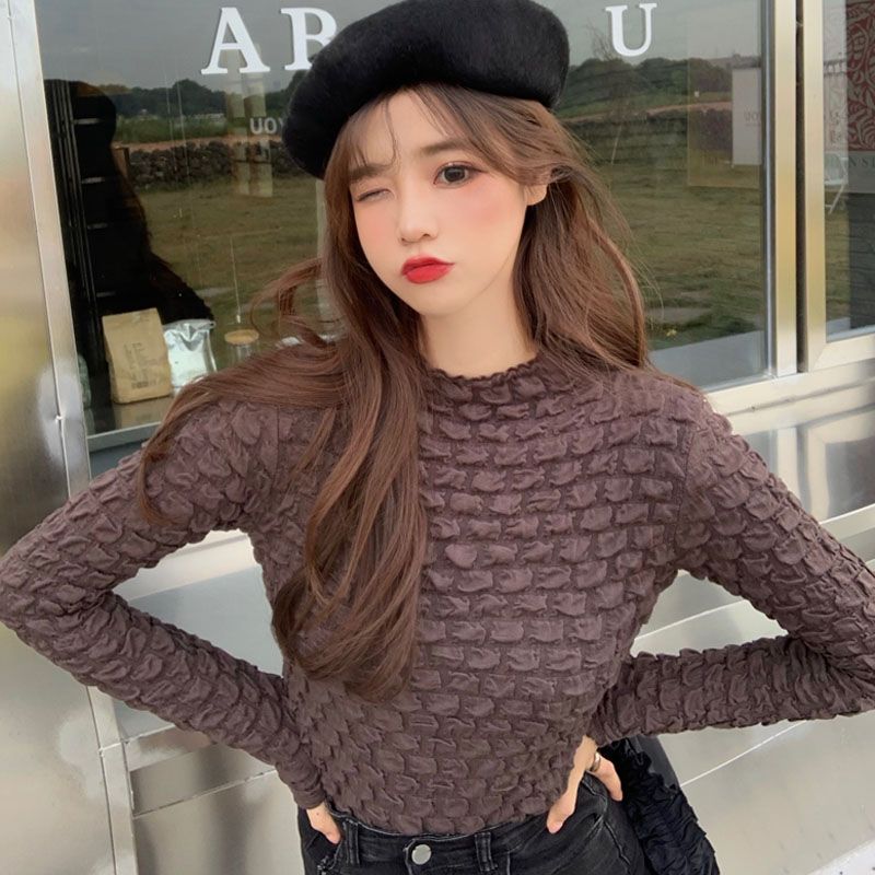 Women's clothing  autumn and winter new half-high collar padded bottoming shirt with long-sleeved T-shirt slim fit ins foreign style top