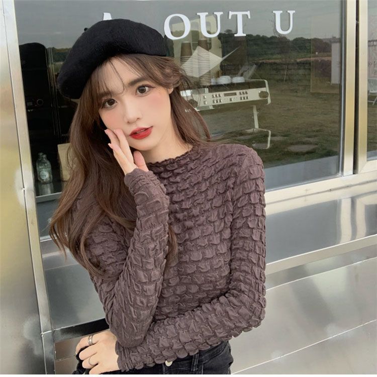 Women's clothing  autumn and winter new half-high collar padded bottoming shirt with long-sleeved T-shirt slim fit ins foreign style top