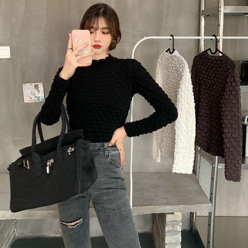 Women's clothing  autumn and winter new half-high collar padded bottoming shirt with long-sleeved T-shirt slim fit ins foreign style top