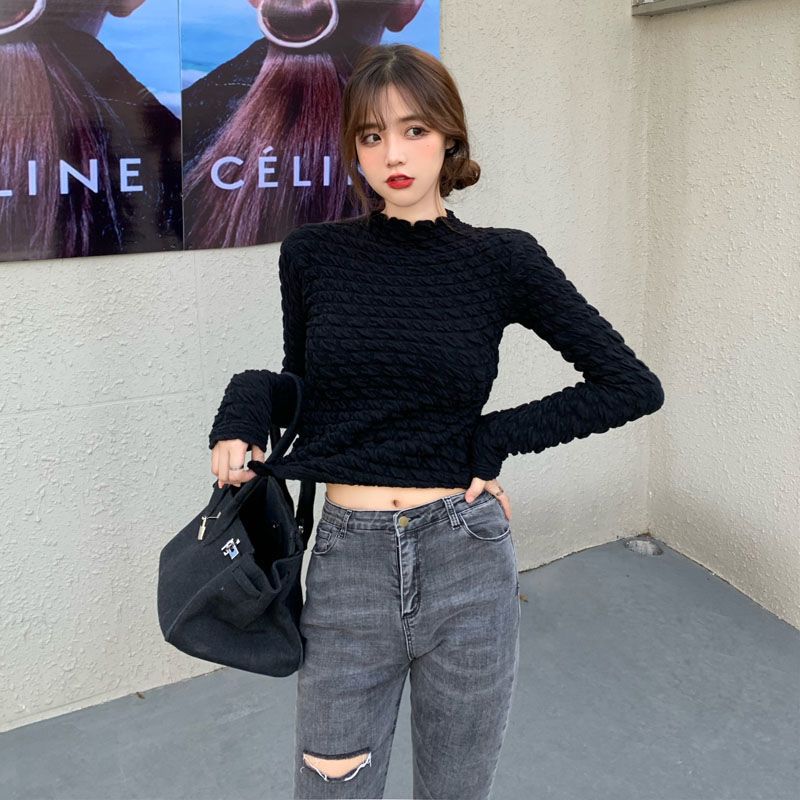 Women's clothing  autumn and winter new half-high collar padded bottoming shirt with long-sleeved T-shirt slim fit ins foreign style top