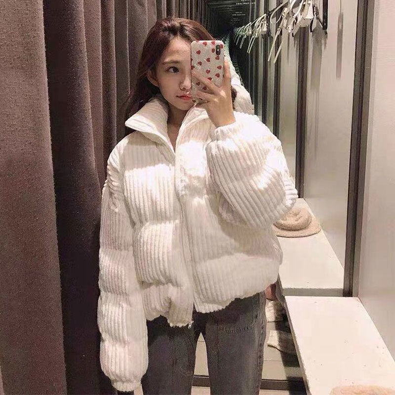 Corduroy cotton padded jacket women's short style small student winter coat fashion cotton padded jacket Korean loose bread jacket
