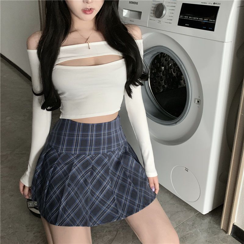 Nightclub sexy strapless chest one-shoulder tight-fitting t-shirt women's autumn and winter careful machine short section bottoming top