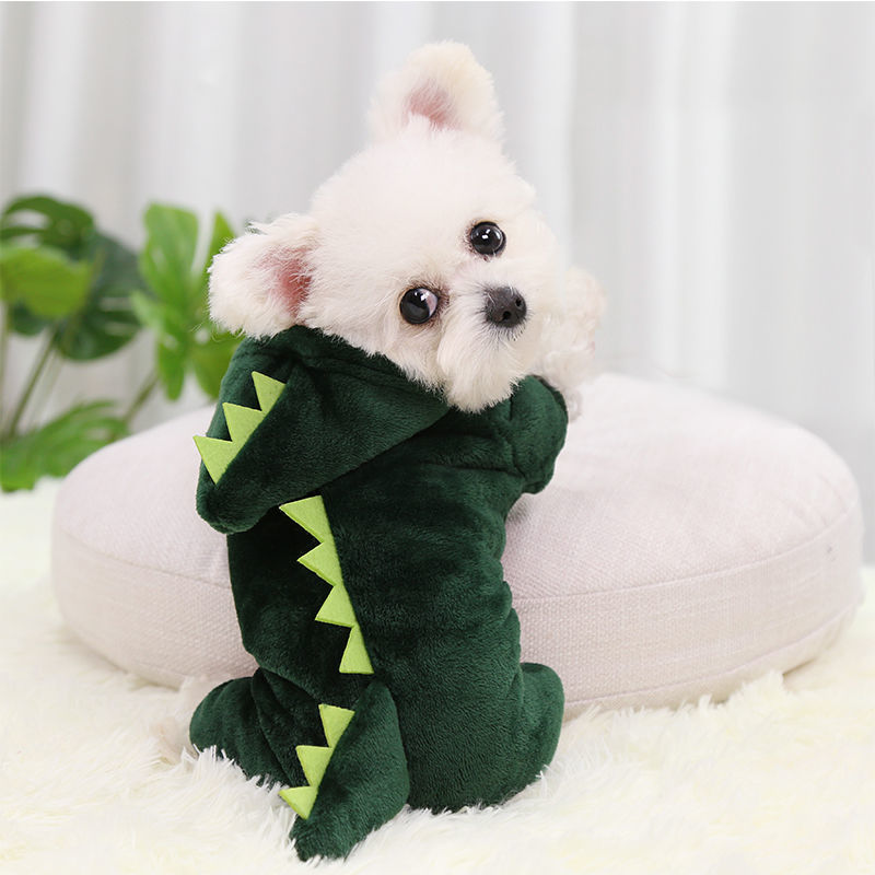 Dinosaur turned into dog clothes cat clothes pet clothes autumn and winter four legged coral velvet medium sized dog Teddy keeps warm