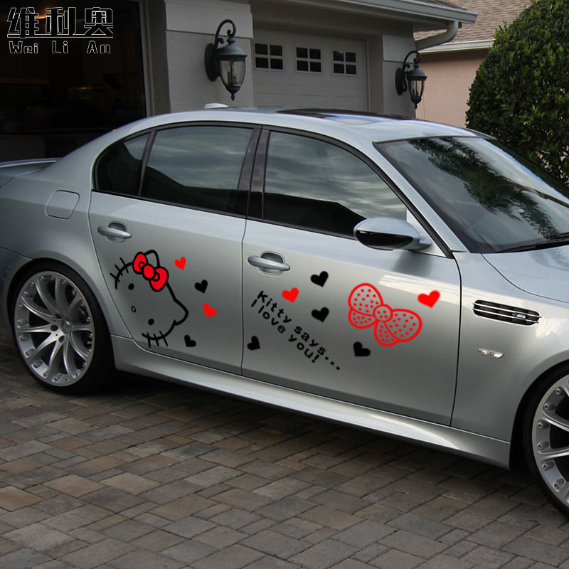 Hello Kitty Hello Kitty Kitty Hongguang miniev cartoon cute whole car flower Euler r body decoration sticker