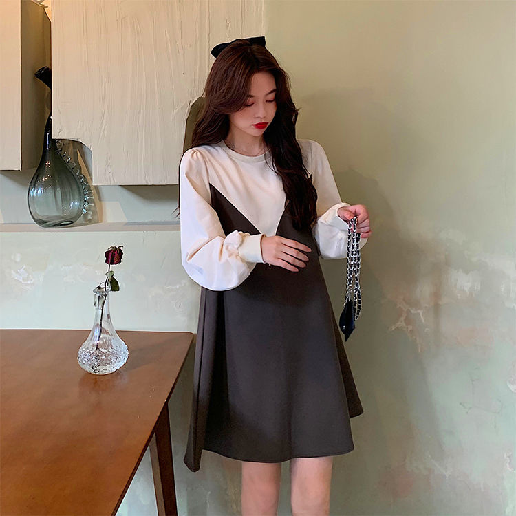 Fat MM Extra Large Size 300 Jin Pregnant Women's Dress  Spring and Autumn Loose Cover Belly Hidden Meat Look Thin Fake Two-Piece Dress