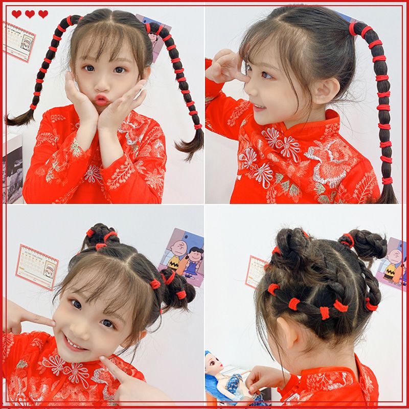 New year's red Headband New Year's festive red rubber band children's hair tied