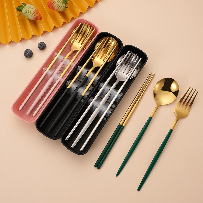 学生便携餐具套装不锈钢筷子勺子套装上班族勺叉筷套旅行餐具盒子