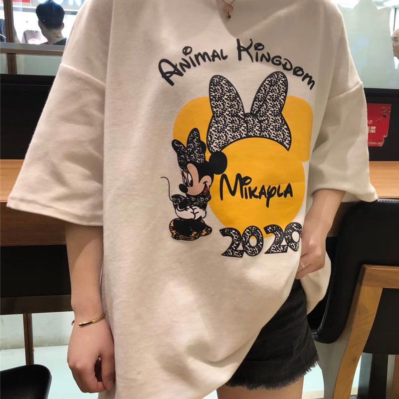 Autumn and winter new matte thickened half sleeve female cartoon Mickey lazy wind loose short sleeve T-shirt