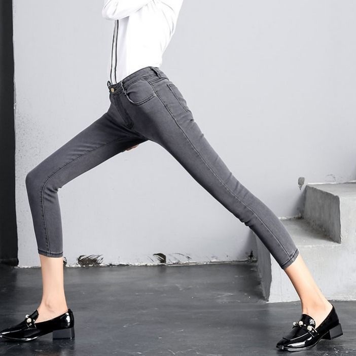 Small women's trousers spring cropped trousers women's jeans small feet pencil pants high waist slim slim short nine cents