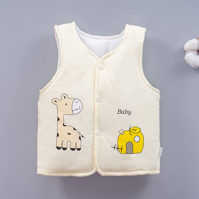 Newborn baby vest 6-10-14 spring, autumn and winter warm cotton vest boys and girls facing the door side open vest shoulder thickened