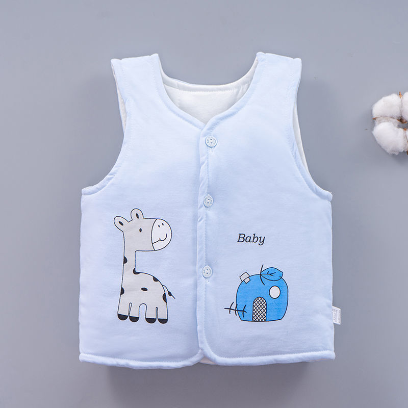 Newborn baby vest 6-10-14 spring, autumn and winter warm cotton vest boys and girls facing the door side open vest shoulder thickened