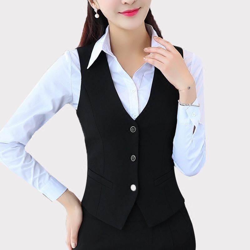 Professional suits, vests, women's outerwear, all-match spring and autumn short ladies' shirts, formal clothes, hotel bank work clothes