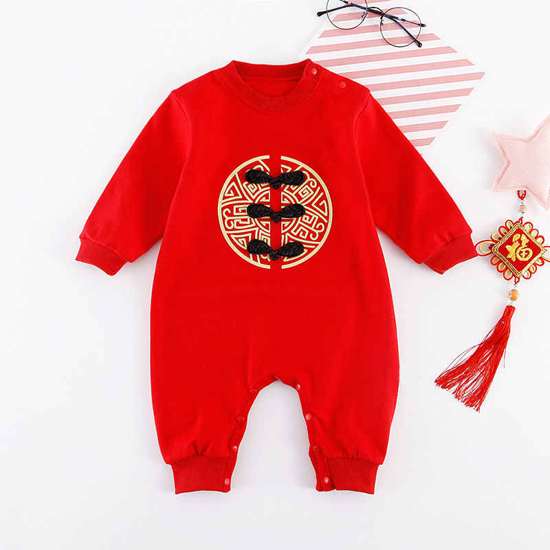 Baby clothes New Year's clothing autumn winter baby full moon one hundred day Jumpsuit warm plush cotton Tang Long Sleeve